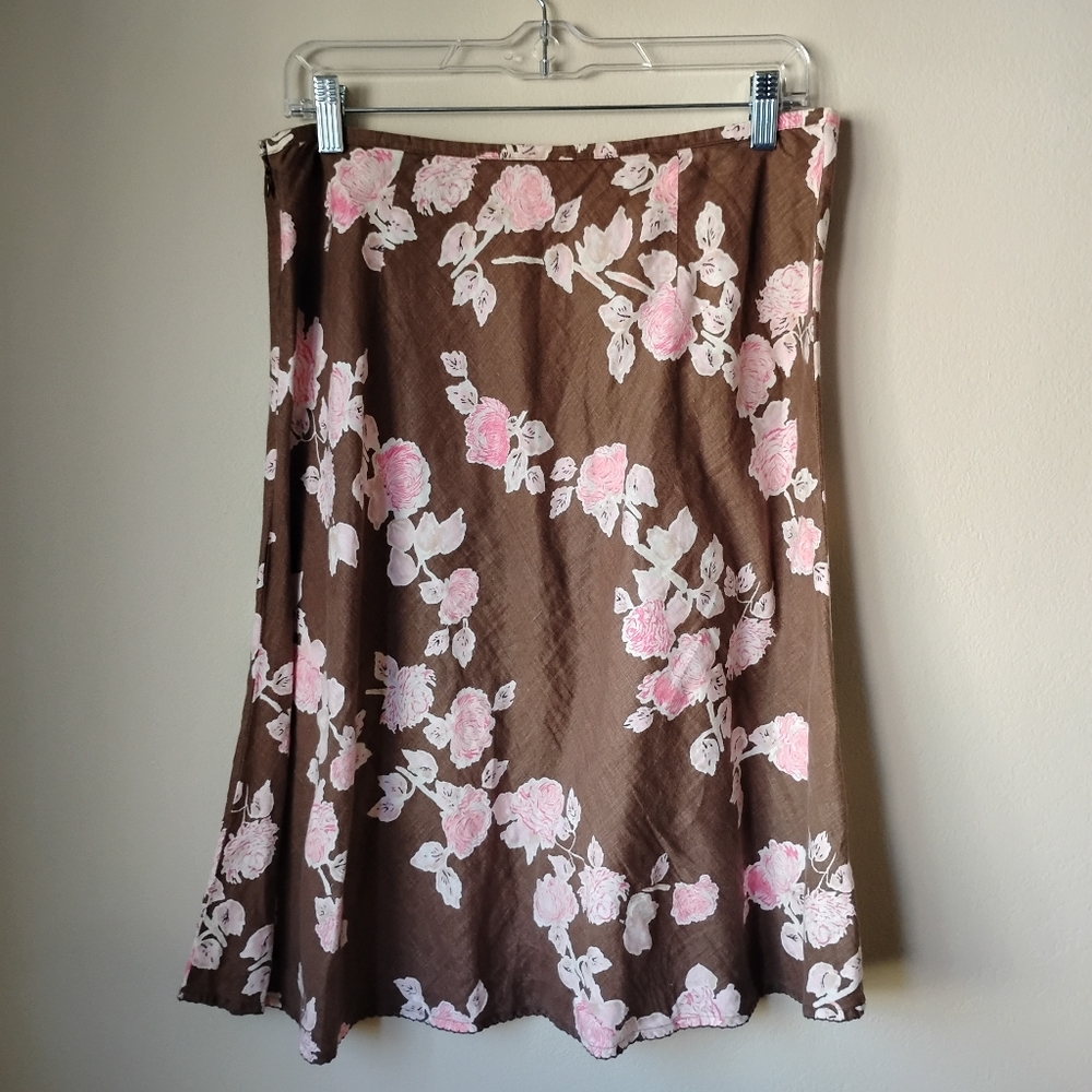 LOFT Brown and Pink Floral A-Line Skirt - Picture 5 of 9